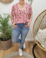 Blouse femme blanc fleurs rouges Fernande
