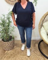 Blouse femme marine col brodé Amalie