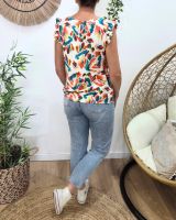 Blouse femme coton écru motifs multicolores Bernadette