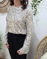 Blouse femme à sequins argents manches longues