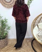Blouse femme à sequins rouge bordeaux