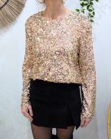 Blouse femme à sequins rose gold manches longues