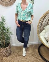Blouse femme manches courtes verte fleurie Thémis
