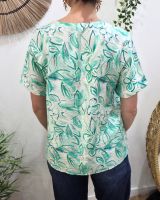 Blouse femme manches courtes verte fleurie Thémis