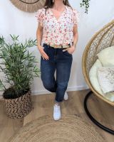 Blouse femme écrue fleurs orange et rouge Fiammetta