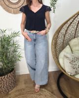 Blouse femme marine broderies dos et manches Olaya