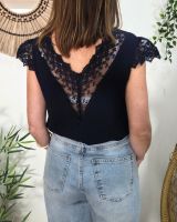 Blouse femme marine broderies dos et manches Olaya