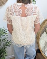 Blouse femme brodées beige Lumi