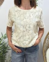 Blouse femme brodée beige manches courtes Clémence