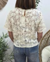 Blouse femme brodée beige manches courtes Clémence