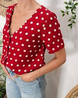 Blouse femme à pois rouge et blanc 