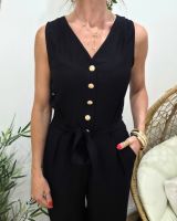 Combinaison femme noire boutons dorés Sira