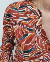 Chemisier femme terracota motifs verts oranges écrus Ocelia