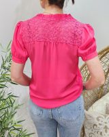 Chemisier femme manches courtes dentelle rose fuchsia Sérana