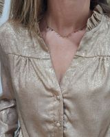 Chemisier femme lamé doré col froncé