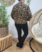 Chemisier femme camel imprimé léopard marron et noir