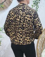 Chemisier femme camel imprimé léopard marron et noir