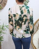 Chemisier femme vert et écru liseré doré Léonce
