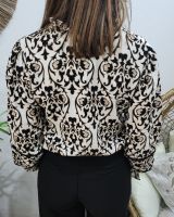 Chemisier femme beige fleuri noir et taupe Eliora