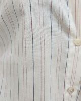 Chemisier femme blanc rayé bleu et rose liseré argenté