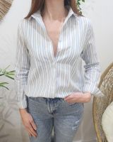 Chemisier femme à rayures bleu ciel et blanc Adonie