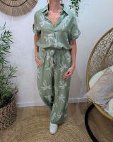 Chemisier femme vert amande palmiers blancs