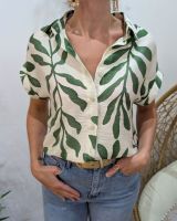Chemisier femme écru et vert Ismérie manches courtes