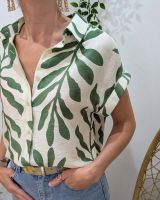 Chemisier femme écru et vert Ismérie manches courtes