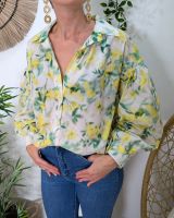 Chemisier femme écru jaune et vert