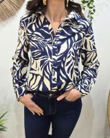Chemisier femme marine et beige feuillages Norina
