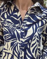Chemisier femme marine et beige feuillages Norina
