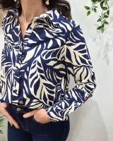 Chemisier femme marine et beige feuillages Norina