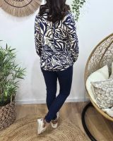 Chemisier femme marine et beige feuillages Norina