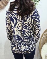 Chemisier femme marine et beige feuillages Norina