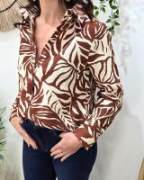 Chemisier femme terracotta et beige feuillages Norina