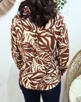 Chemisier femme terracotta et beige feuillages Norina