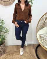 Chemisier femme marron poitrine dentelle Olwen