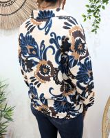 Chemisier femme beige motifs fleuris marrons et bleus Jeannie