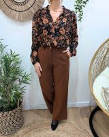 Chemisier femme noir fleurs terracottas Jasmina