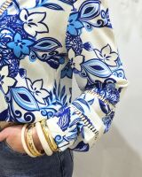 Chemisier femme écru fleurs bleues Faustina