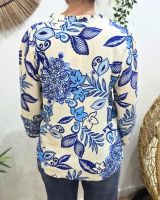 Chemisier femme écru fleurs bleues Faustina
