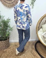 Chemisier femme écru fleurs bleues Faustina