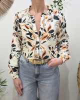 Chemisier femme écru fleurs oranges vertes et noires Saga