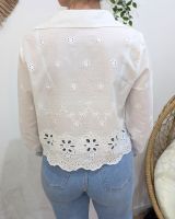 Chemisier femme court écru broderies fleuries Electra