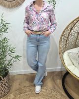 Chemisier femme écru fleurs fuchsia et bleues Célestina