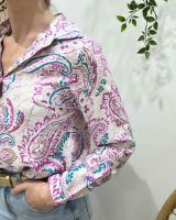 Chemisier femme écru fleurs fuchsia et bleues Célestina