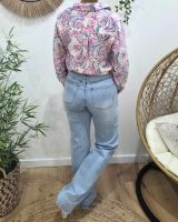 Chemisier femme écru fleurs fuchsia et bleues Célestina