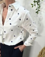Chemisier coton gaz blanc coeurs marines