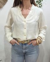 Chemisier femme uni beige col mao