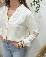 Chemisier femme uni beige col mao